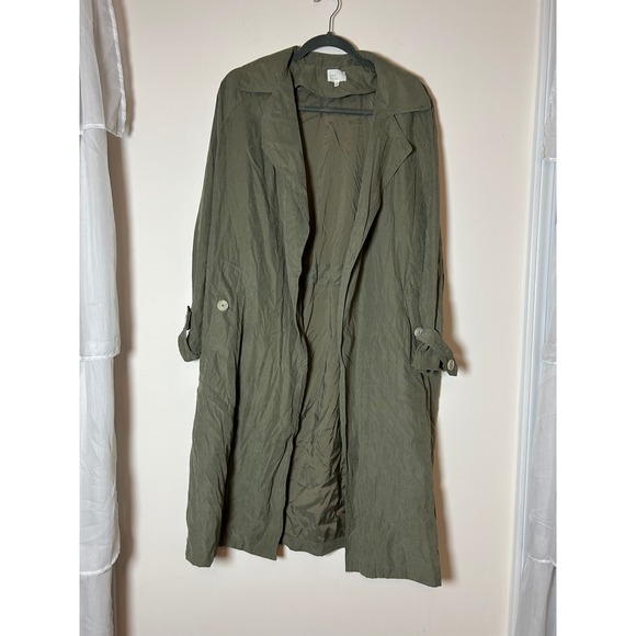 Dee Elly Jackets & Blazers - Dee‎ Elly Olive Green Lightweight Duster Trench Coat Open Front Small